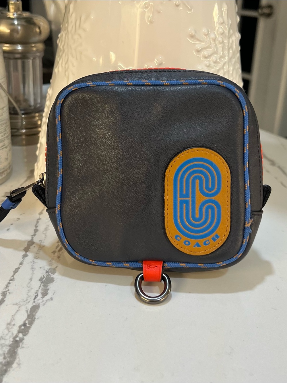 Coach Leather Men's Hybrid Pouch 8 Colorblock Carabiner Clip Style 76332
